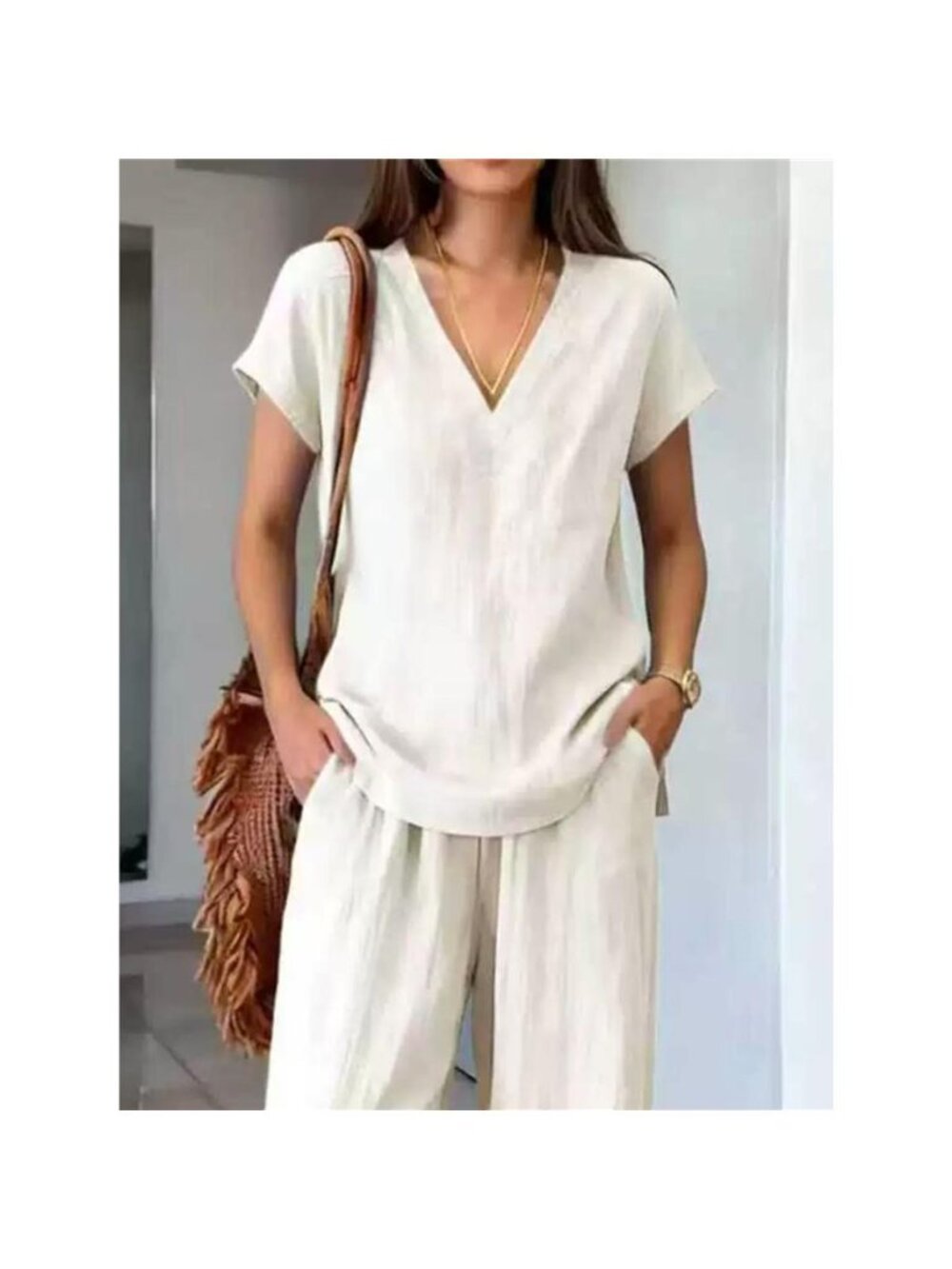 Full Size V-Neck Short Sleeve Top and Pants Set Plus Size